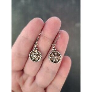 925 Sterling Silver Floral Dangling Pierced Earrings READ Description
